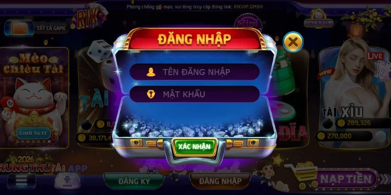 Thực hiện đăng nhập RIKVIP bạn chỉ cần thao tác 3 bước đơn giản